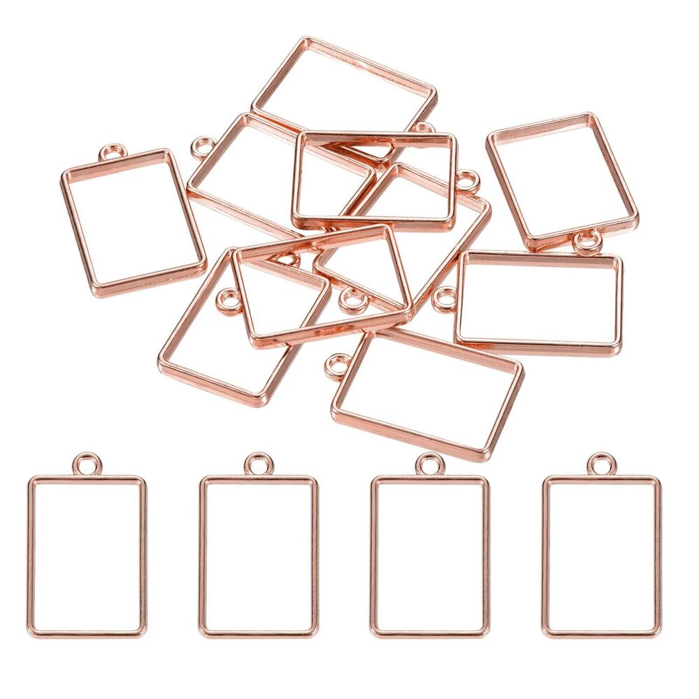 1666 Alloy Open Back Bezel Pendants, 50 Pack Short Rectangle Hollow Resin